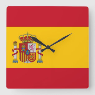 Wall Clock with Flagga of Spain Fyrkantig Klocka
