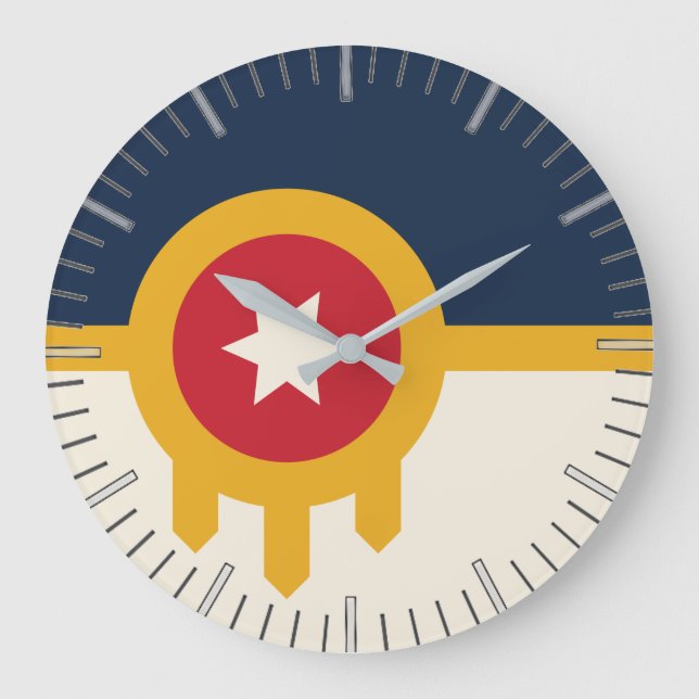 Wall Clock with Flagga of Tulsa, Oklahoma Stor Klocka (Framsida)