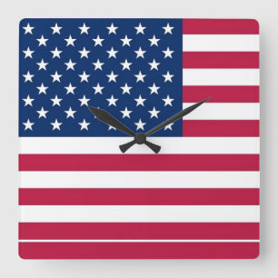 Wall Clock with Flagga of USA Fyrkantig Klocka