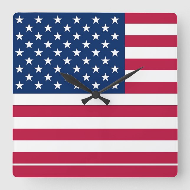 Wall Clock with Flagga of USA Fyrkantig Klocka (Framsida)