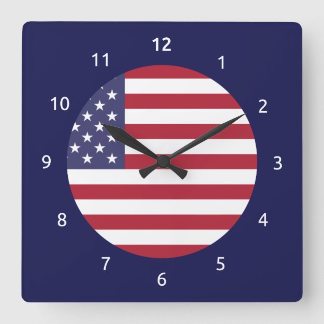 Wall Clock with flagga of USA Fyrkantig Klocka (Framsida)