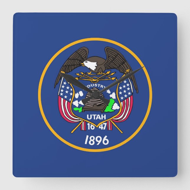 Wall Clock with Flagga of Utah, USA Fyrkantig Klocka (Framsida)