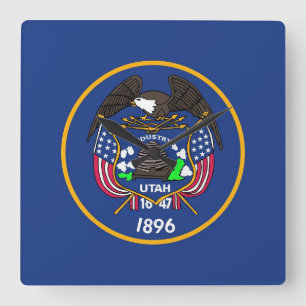Wall Clock with Flagga of Utah, USA Fyrkantig Klocka