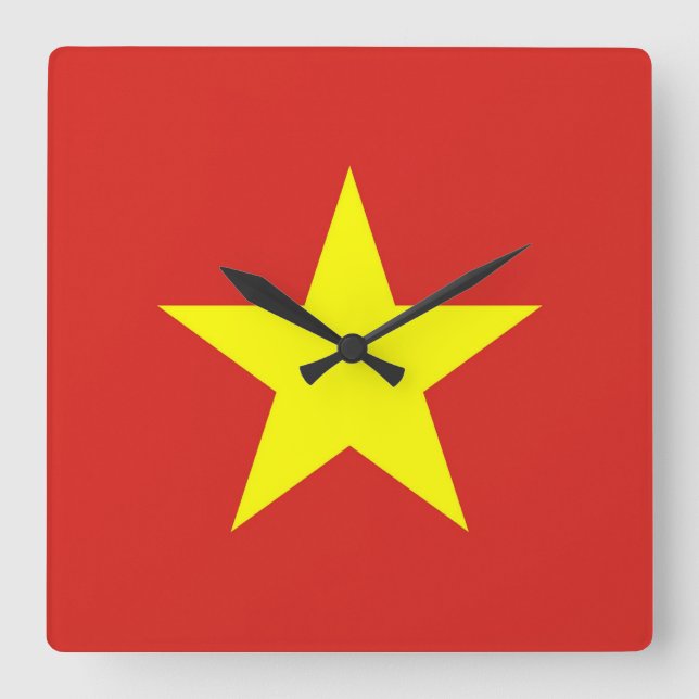 Wall Clock with Flagga of Vietnam Fyrkantig Klocka (Framsida)