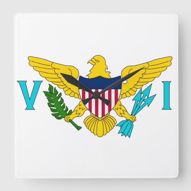 Wall Clock with Flagga of Virgin Islands, USA Fyrkantig Klocka (Framsida)