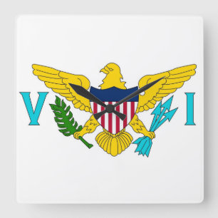Wall Clock with Flagga of Virgin Islands, USA Fyrkantig Klocka