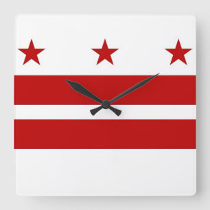 Wall Clock with Flagga of Washington DC, USA Fyrkantig Klocka