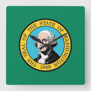 Wall Clock with Flagga of Washington State, USA Fyrkantig Klocka