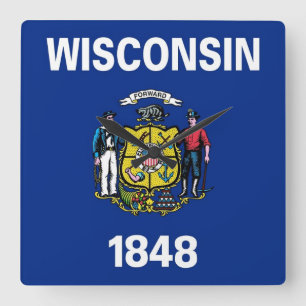 Wall Clock with Flagga of Wisconsin, USA Fyrkantig Klocka