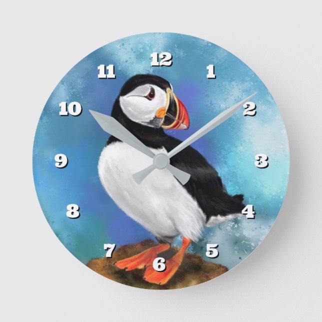 Wall Clock with Puffin Rund Klocka (Framsida)