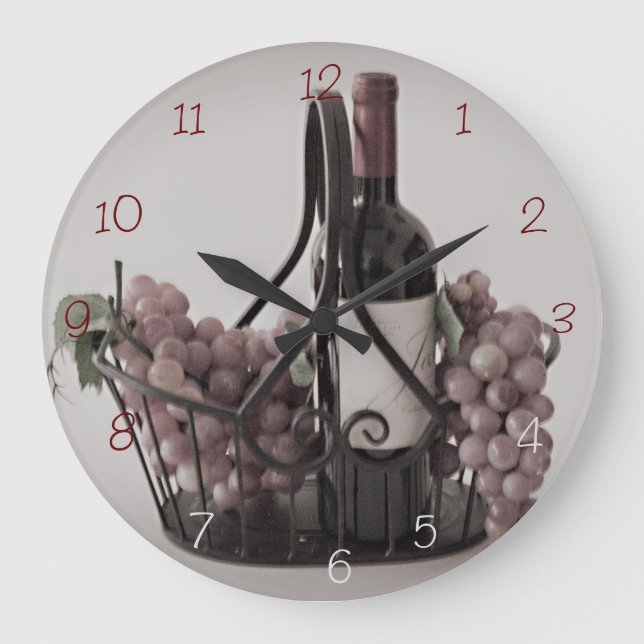 Wall ClockOpt. 2 Basket med Vin och druvor med sto Stor Klocka (Framsida)