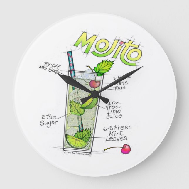 WALL CLOCKS - MOJITO RECIPE COCKTAIL ART STOR KLOCKA (Framsida)