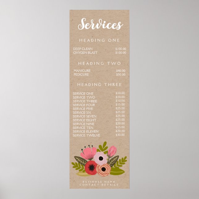 Wall Print Shop Business Service Menu Price List Poster (Framsidan)