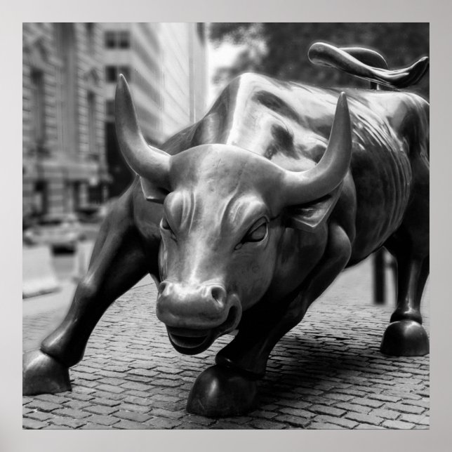 Wall street Bull Black and White Photography Poster (Framsidan)