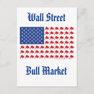 wall street Bull Market American Flagga Vykort