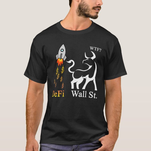 Wall street Defi Crypto Coin Cryptocurrency Bull M T Shirt (Framsida)