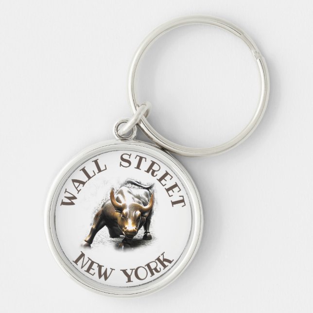 WALL STREET, NYTT YORK RUND SILVERFÄRGAD NYCKELRING (Framsidan)