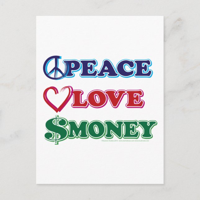 Wall street/Peace Kärlek Money Vykort (Framsida)