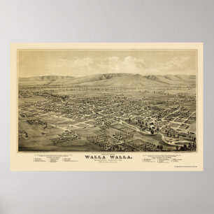Walla Walla, WA Panoramic Karta - 1876 Poster