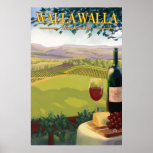 Walla Walla, WA Vin Land - Travel Poster