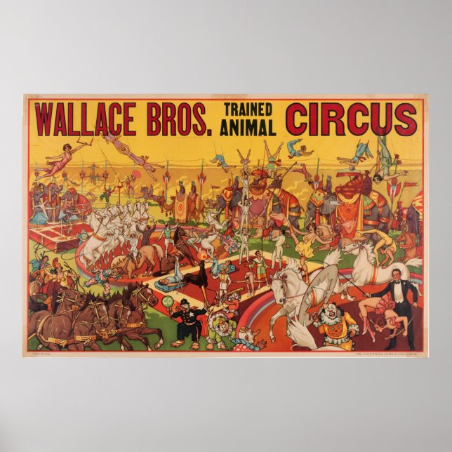 Wallace Bros. Poster av utbildad djurcirkus (Framsidan)