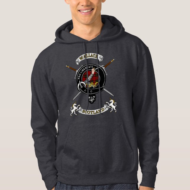 Wallace Clan Badge Tartan & Swords Hoodie (Framsida)