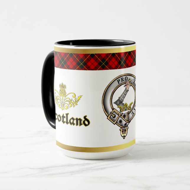 Wallace Clansköld Tartan med Guld Kant Mugg (Framsida vänster)