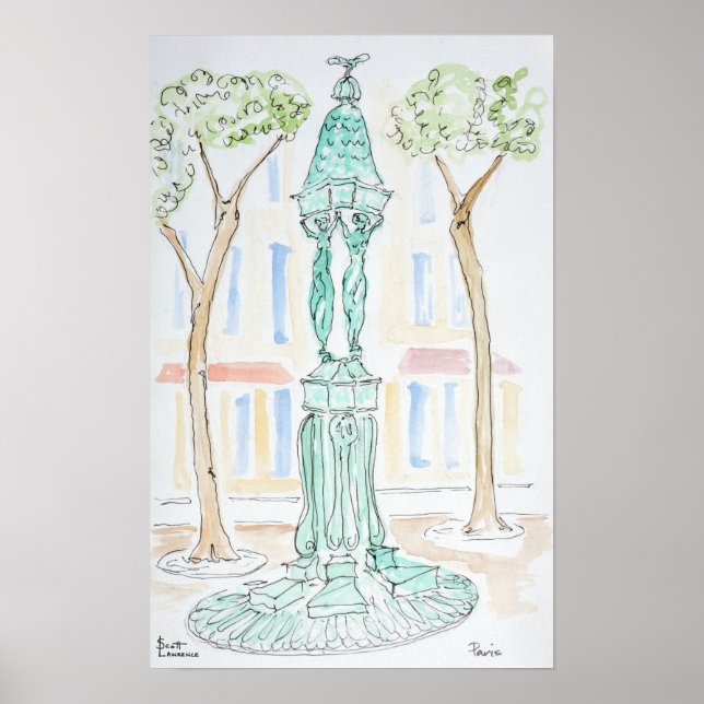 Wallace-fontänen på Rue Brea | Paris, Frankrike Poster (Framsidan)