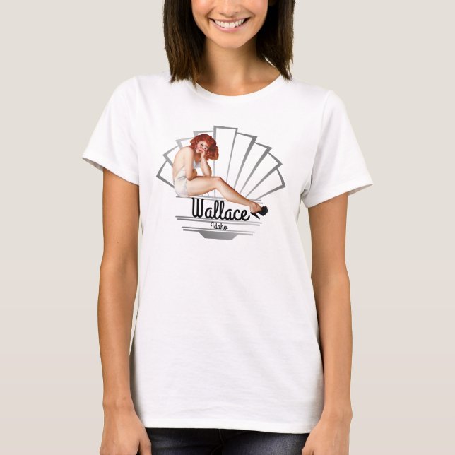 Wallace Idaho Pinup Girl V4 T Shirt (Framsida)