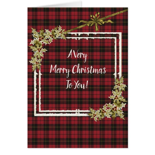 Wallace Röd Väderbiten Tartan Jul Hälsningskort (Framsidan)