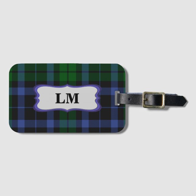 Wallace Tartan Blue & Grönt Bag Märkre Biz-kortpla Bagagebricka (Framsida horisontal)