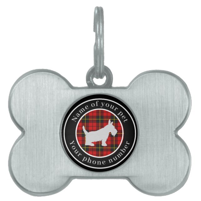 Wallace Tartan Scottie Hund Personlig ID-bricka Husdjur (Framsidan)