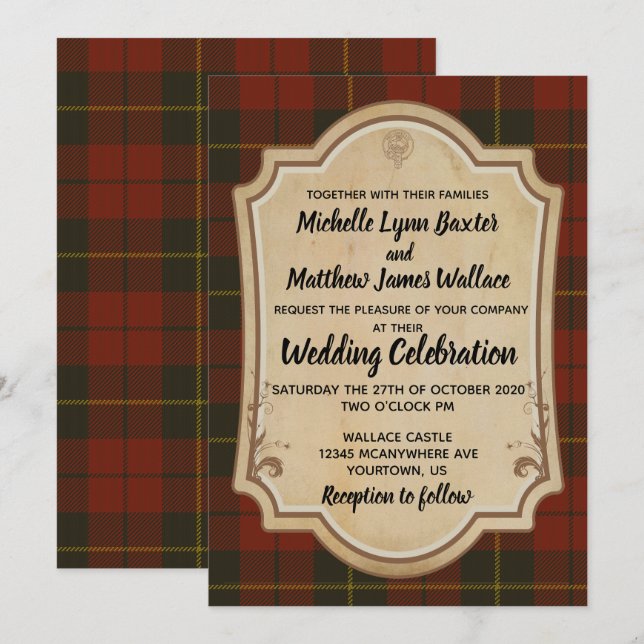 Wallace Tartan Wedding bjudande Inbjudningar (Fram/baksida)