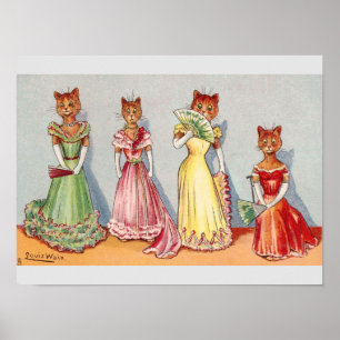 Wallblommor Cats av Louis Wain Poster