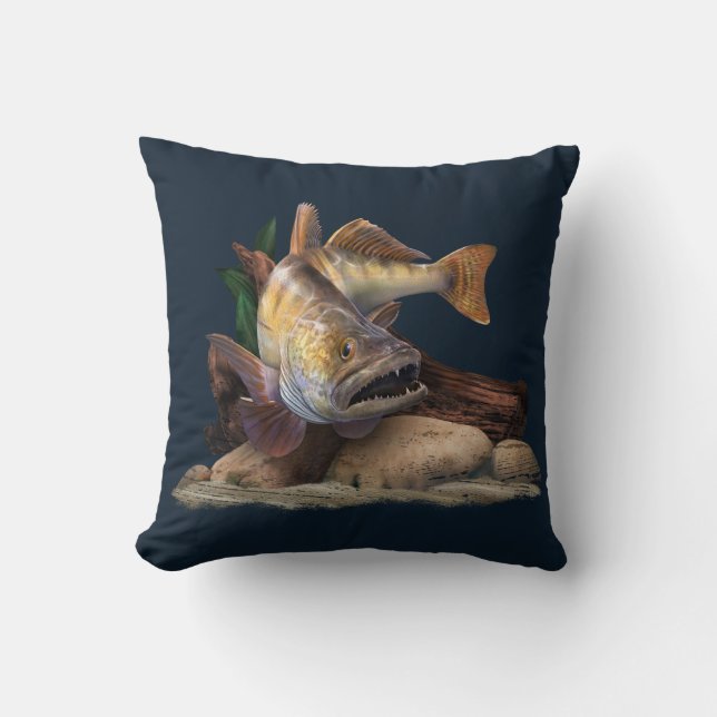 Walleye Fishing Illustration, Walleye Fisherman Kudde (Framsida)