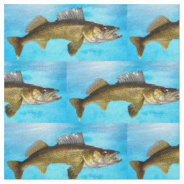 Walleye Mönster på Blue Fabric Tyg