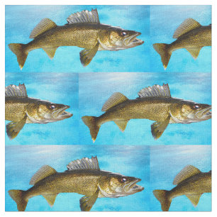 Walleye Mönster på Blue Fabric Tyg