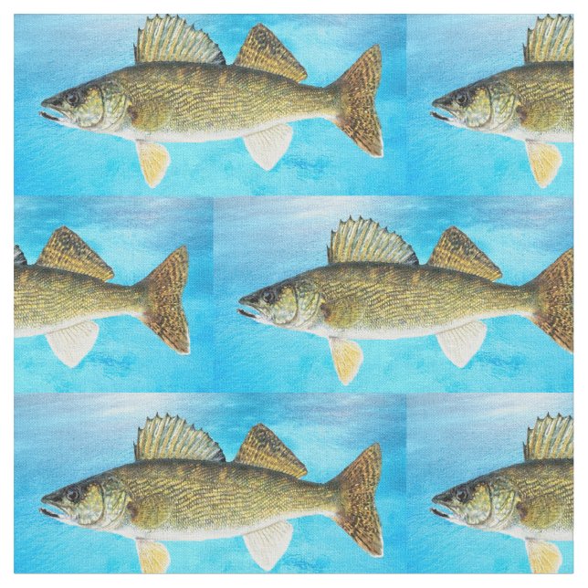 Walleye mönstrar på blått tyg (Närbild)