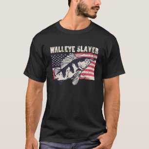 Walleye slayer Outdoorman Fishman American Flagga T Shirt
