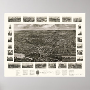 Wallingford panorama- karta för CT - 1905 Poster