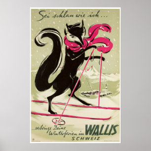 Wallis, Valais, Schweiz, Ski Poster