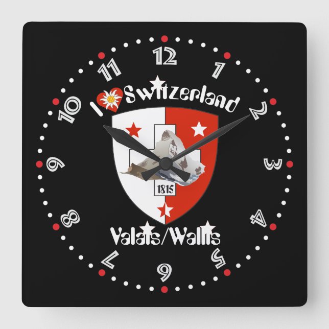 Wallis Valais Schweiz Suisse Uhr Fyrkantig Klocka (Framsida)