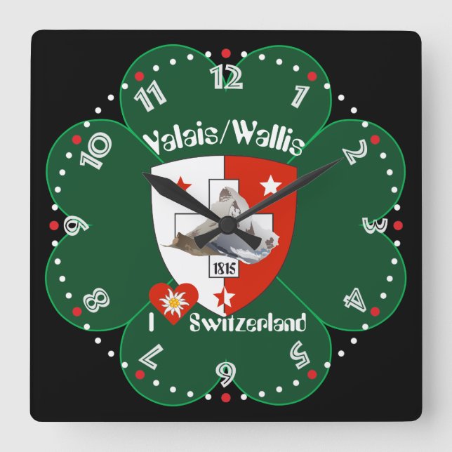 Wallis Valais Schweiz Suisse Uhr Fyrkantig Klocka (Framsida)