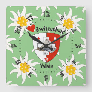 Wallis Valais Schweiz Suisse Uhr Fyrkantig Klocka