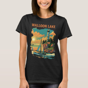 Walloon Lake Michigan Ljus Retro Resa T Shirt