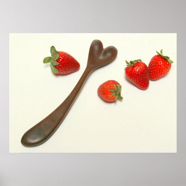 Walnut Heart Spoon med jordgubbar Poster (Framsidan)