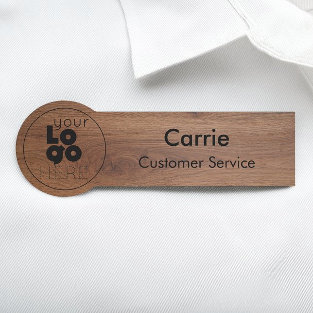 Walnut Wood Business Logotyp Modern Employee Namn  Namnbricka (Skapare uppladdad)