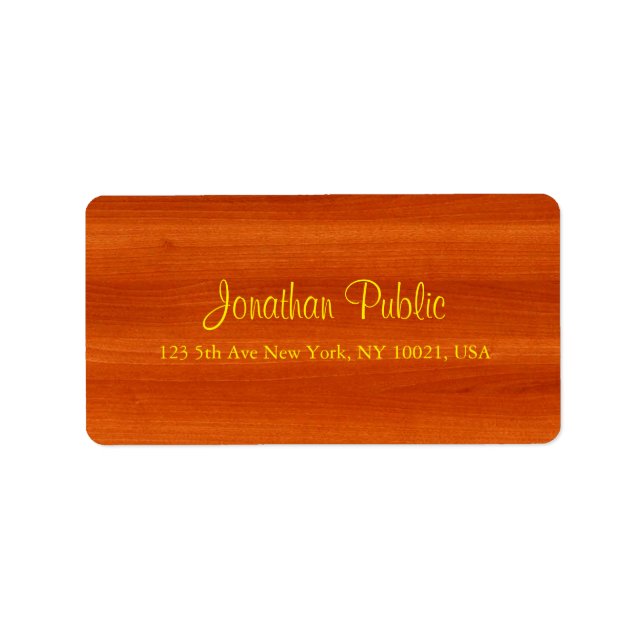 Walnut Wood Guld Elegant Luxurious Adress Adressetikett (Framsidan)
