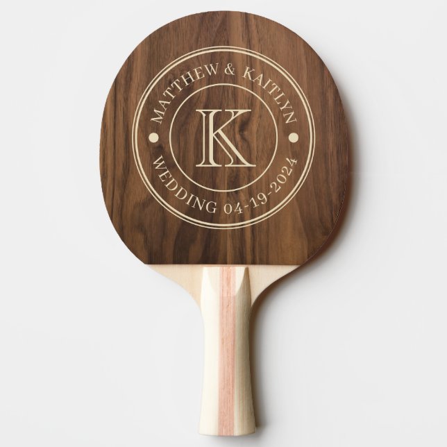 Walnut Wood Wedding Monogram Pingisracket (Baksidan)