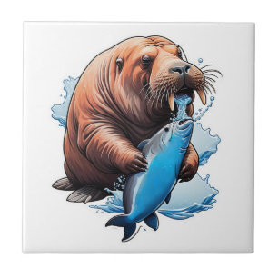 Walrus Fishing in the Sea Kakelplatta